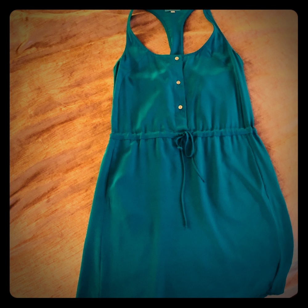 Turquoise silk tie waist dress